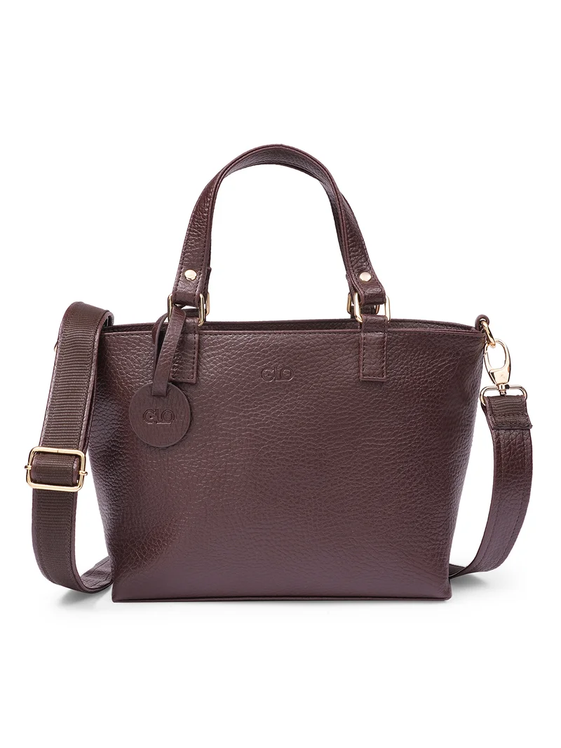 globus Globus Women Brown Vegan Leather Textured Tote Bag With Detachable Strap